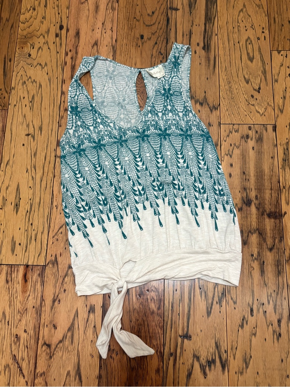 Delia’s Teal and Cream Tie-Hem Tank Top Size Small